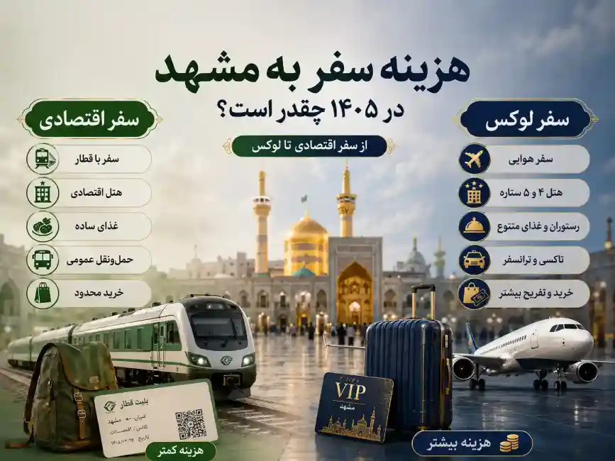 مقایسه هزینه سفر اقتصادی و لوکس به مشهد در سال ۱۴۰۵